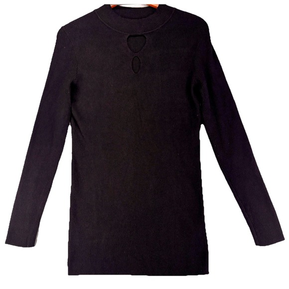 BloomChic Ribbed Sweater Dress 18 20 Black Bodycon Cutout Long Sleeve Plus - Picture 2 of 10